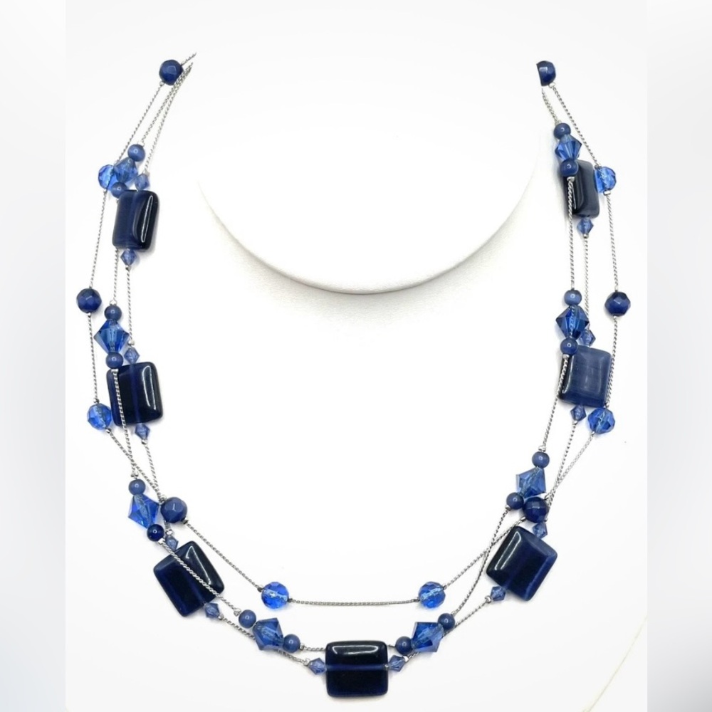 New~ Lia Sophia Cobalt Blue Art Glass Crystal Layered Illusion Necklace
Retired